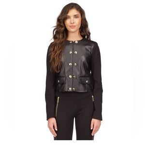 MICHAEL Michael Kors Black and Gold Button- Front Mixed - Media Jacket